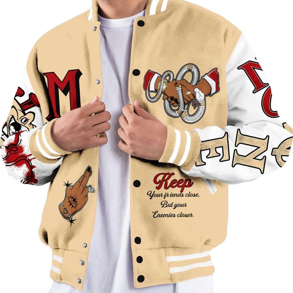 Dunkare Dunk Low Strawberry Waffle Baseball Jacket - Allen Answer Skeleton All Over Print Letterman Jackets