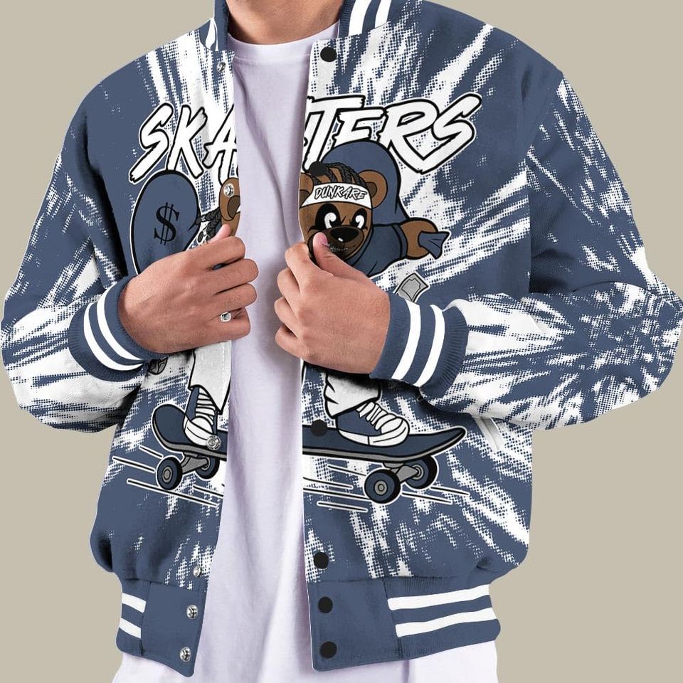 Dunkare Low Diffused Blue 11s Baseball Jacket - Skaters Bear Luxury Varsity Jacket Unisex New