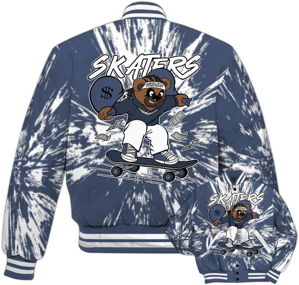Dunkare Low Diffused Blue 11s Baseball Jacket - Skaters Bear Luxury Varsity Jacket Unisex New