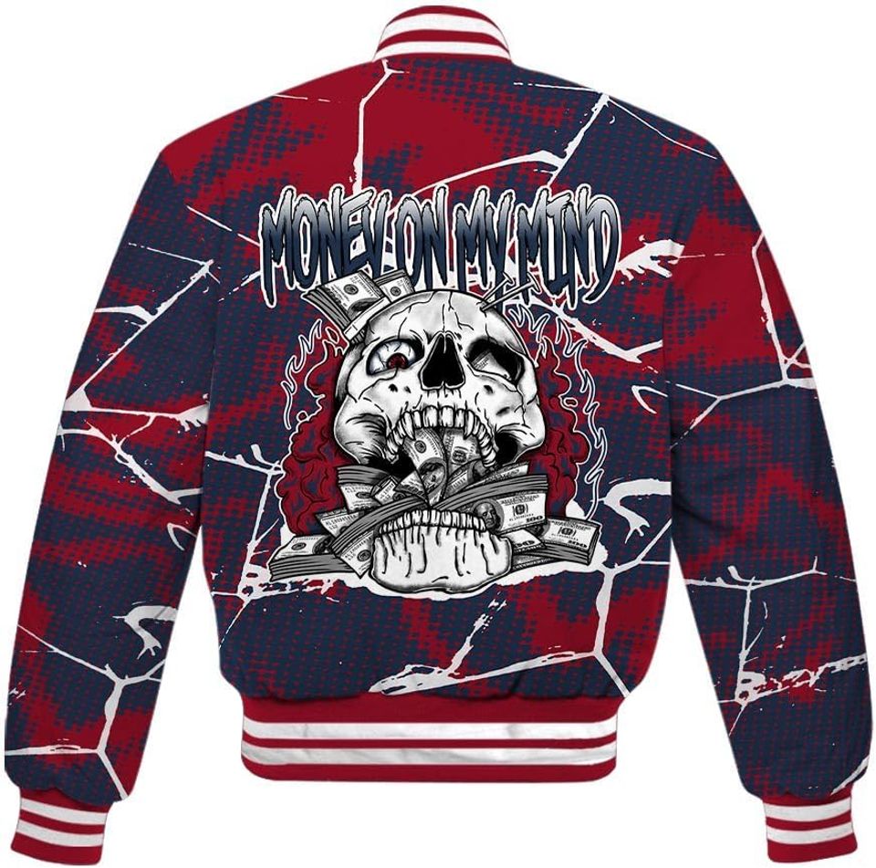 Dunkare Navy Blue 2025 6s Baseball Jacket - MOMM Skeleton Crack Varsity Jacket Unisex