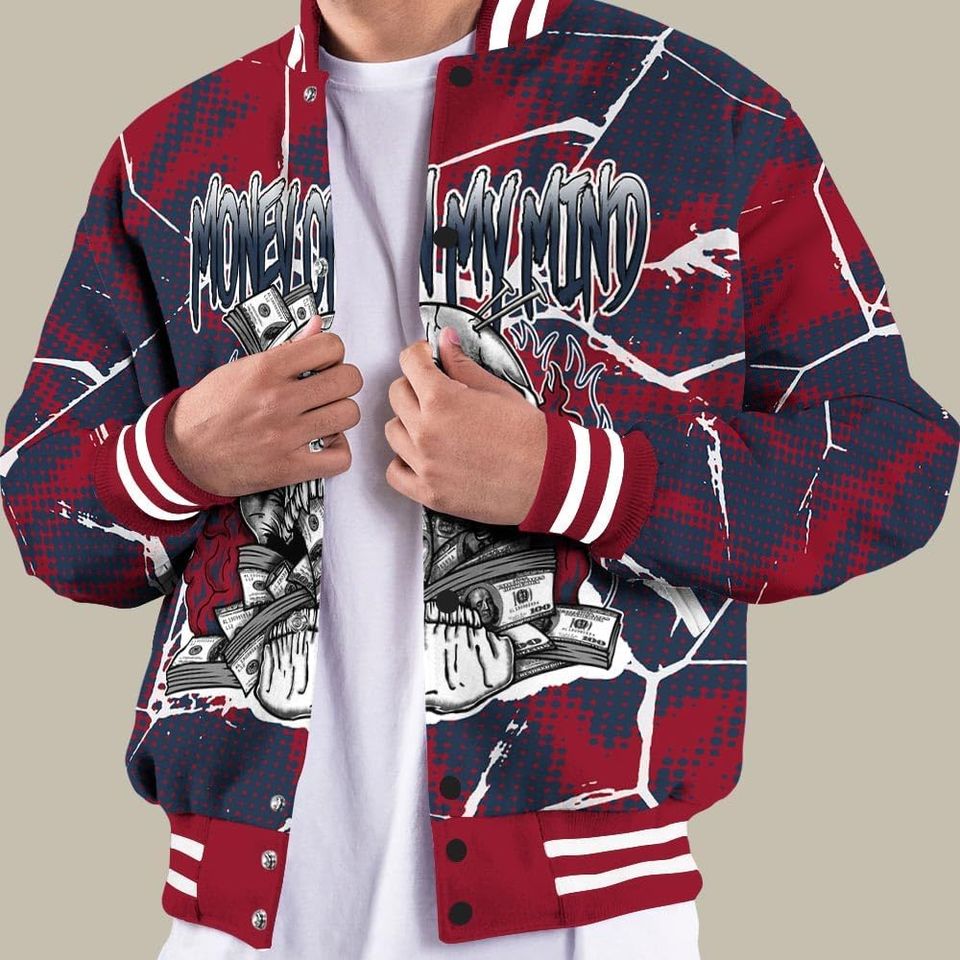 Dunkare Navy Blue 2025 6s Baseball Jacket - MOMM Skeleton Crack Varsity Jacket Unisex