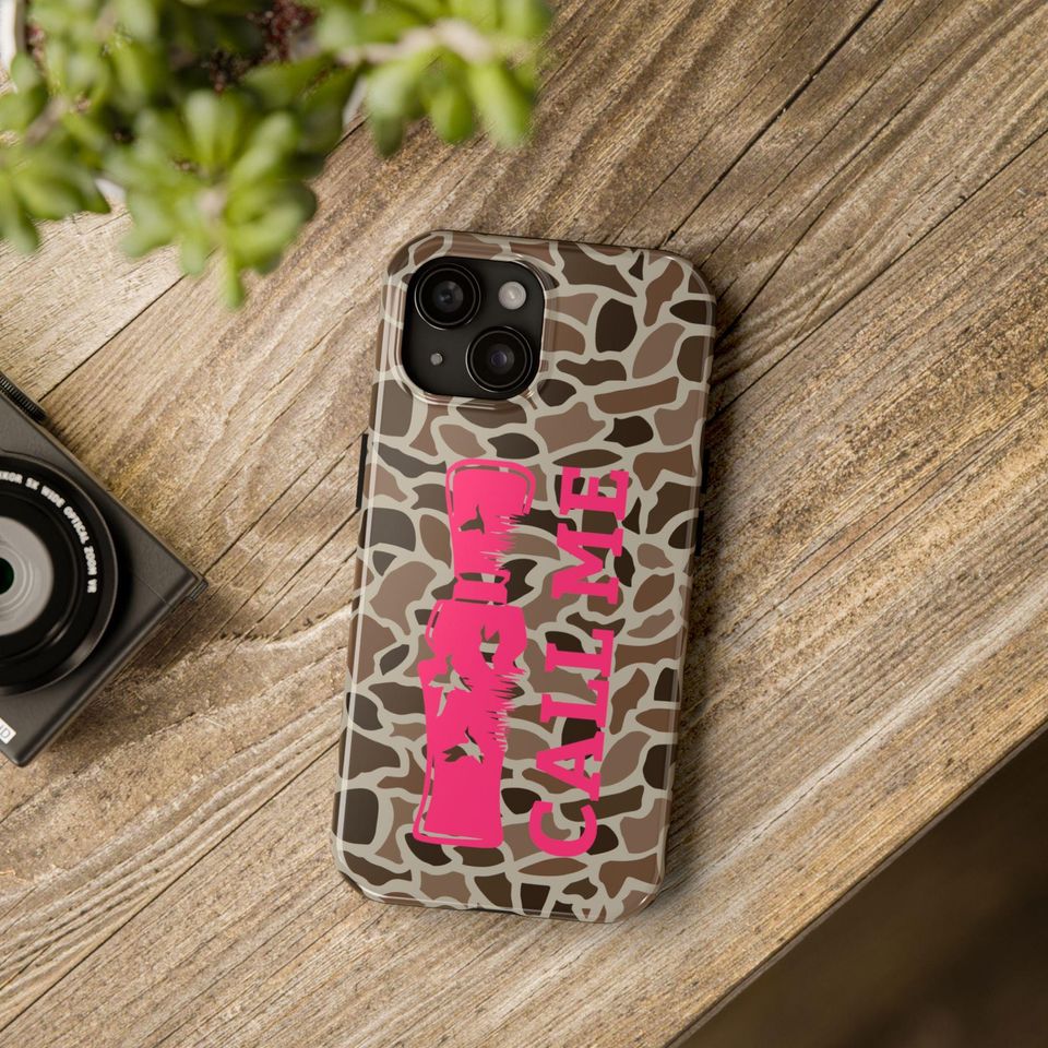 Old School Camo with "Call Me" Duck Call in Pink  Phone Case