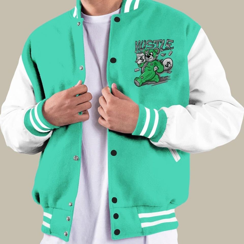 Dunkare Black Green Glow 3s Baseball Jacket - Hustles Bear Vasity Jacket Unisex New