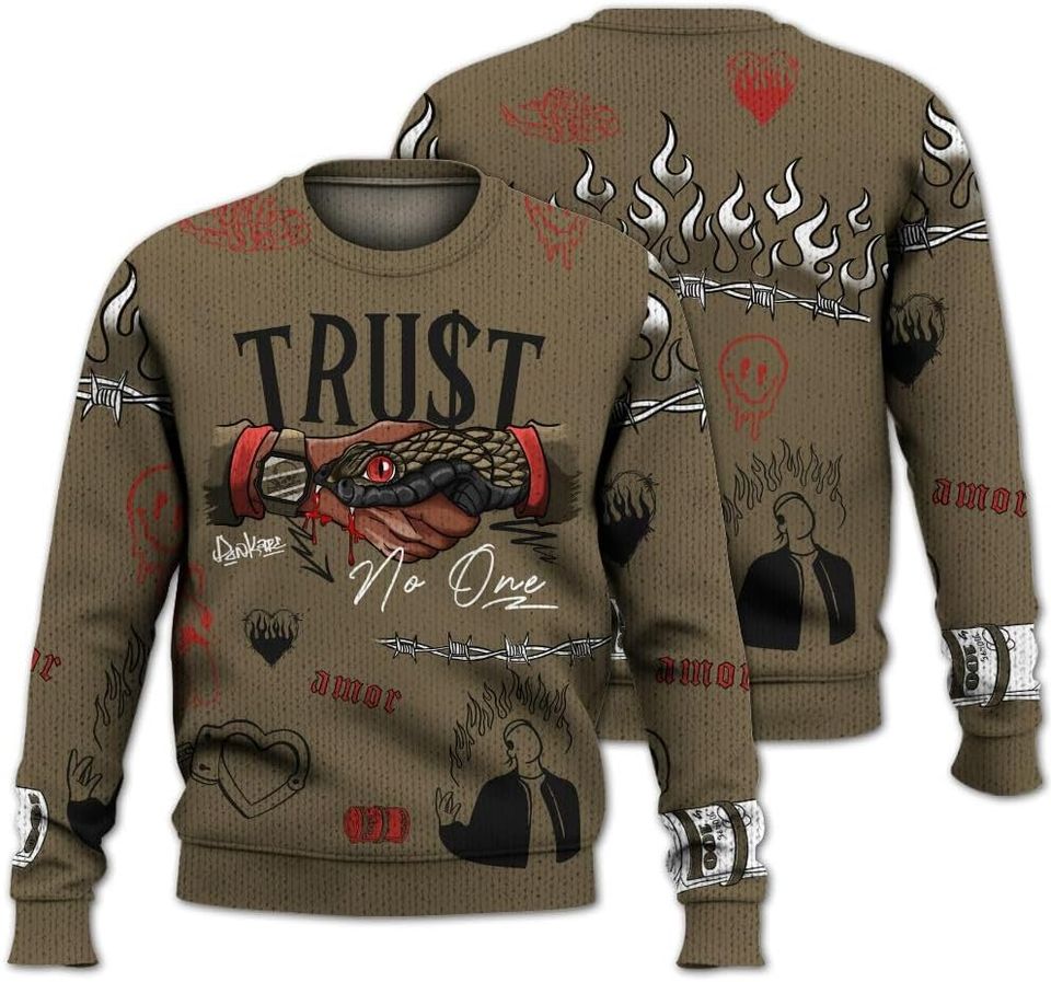 Dunkare Retro Olive 9s Sweater, 9 Olive Trust No One Sweater