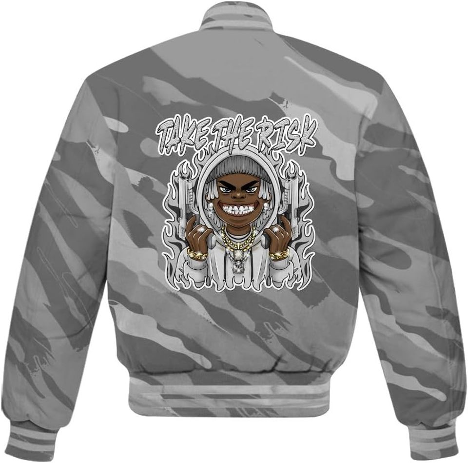 Dunkare Retro Black Wolf Grey 12s Baseball Jacket - 12 Wolf Grey Baseball Jacket, Take The Risk Baseball Varsity Jacket