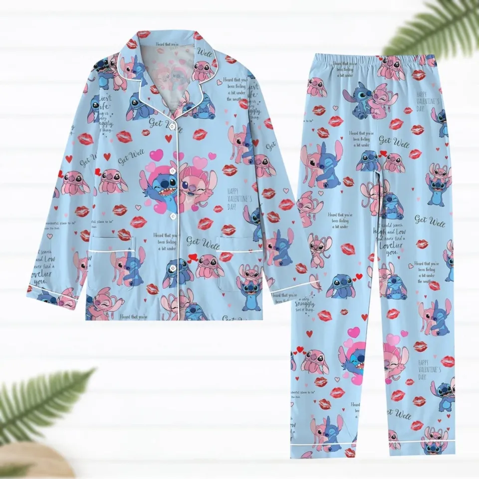 Stitch Valentine Theme Pajamas Set, Valentine Gift, Gift For Her