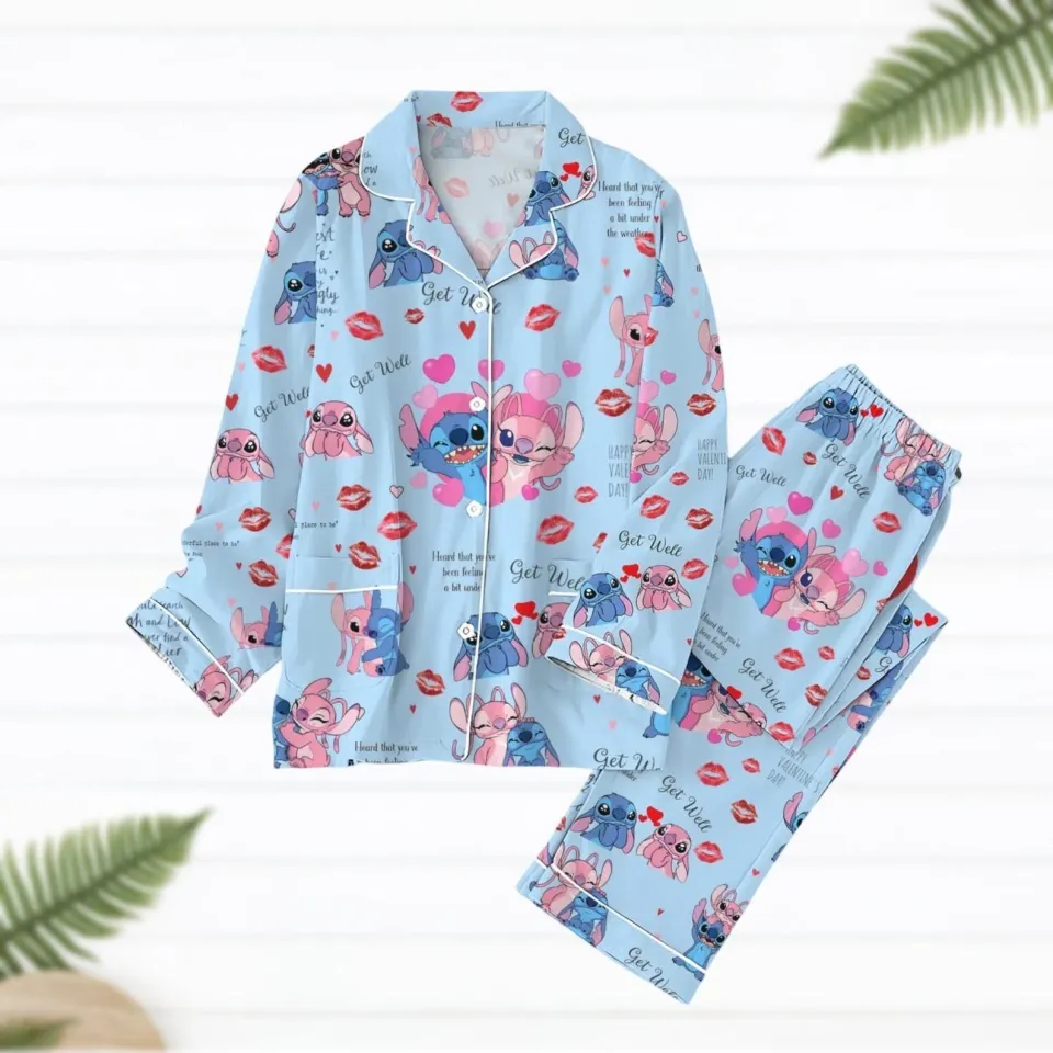 Stitch Valentine Theme Pajamas Set, Valentine Gift, Gift For Her