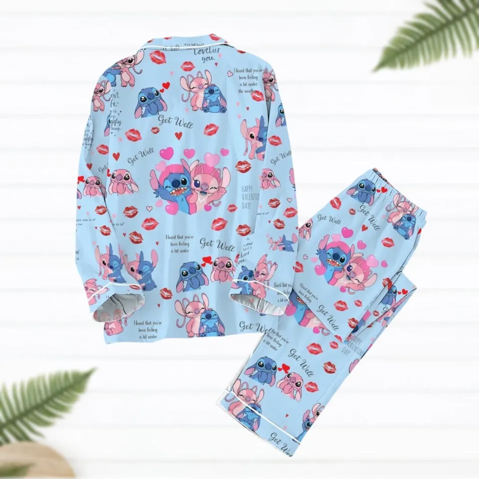 Stitch Valentine Theme Pajamas Set, Valentine Gift, Gift For Her