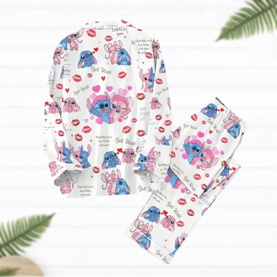 Stitch Valentine Theme Pajamas Set, Valentine Gift, Gift For Her