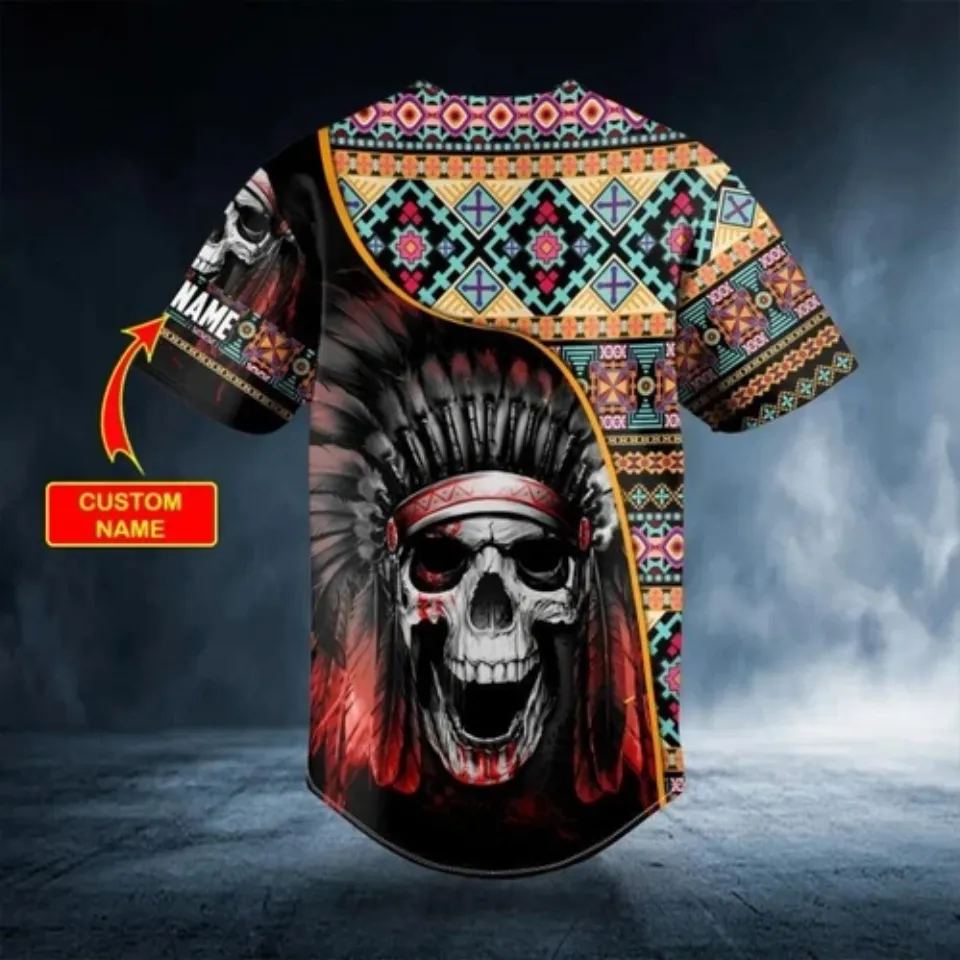 Brocade Pattern 11 Native Skull Personalized Baseball Jersey