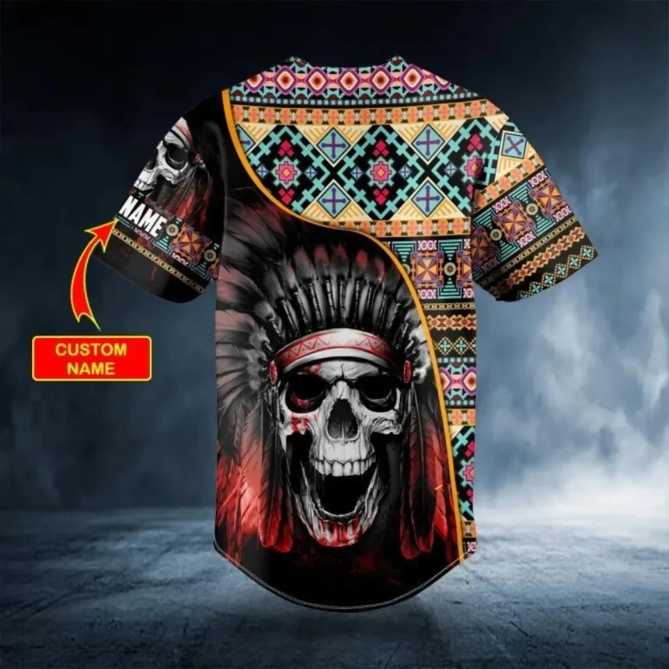 Brocade Pattern 11 Native Skull Personalized Baseball Jersey