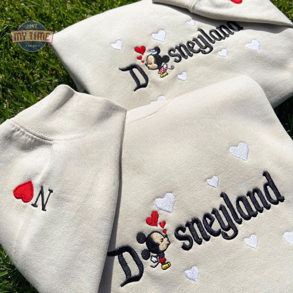 Embroidery Mouse Cartoon Couple Sweatshirt, Valentine's Day Gift