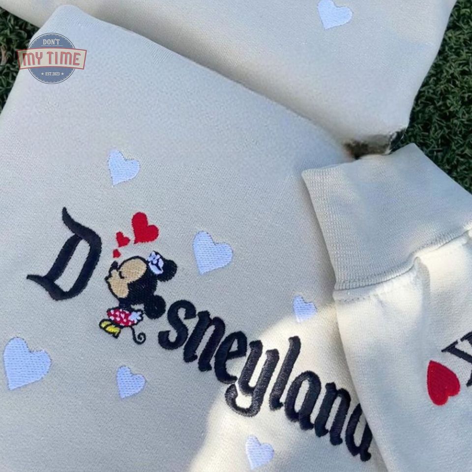 Embroidery Mouse Cartoon Couple Sweatshirt, Valentine's Day Gift