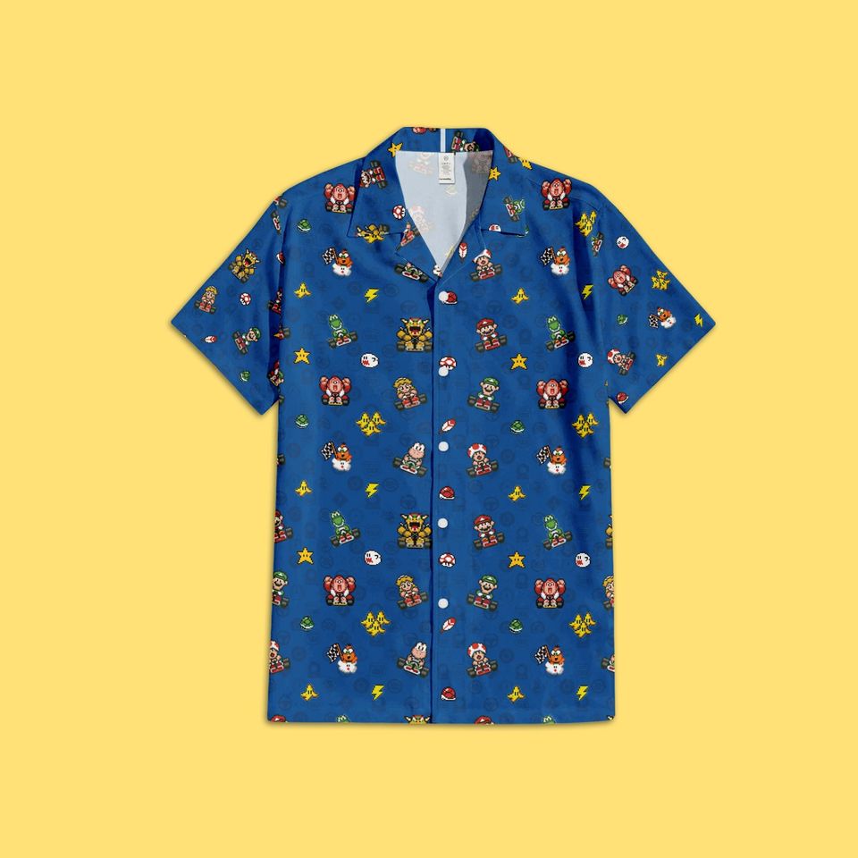 Mario Kart Pixel Art Shirt, Super Mario Kart Hawaiian Shirt