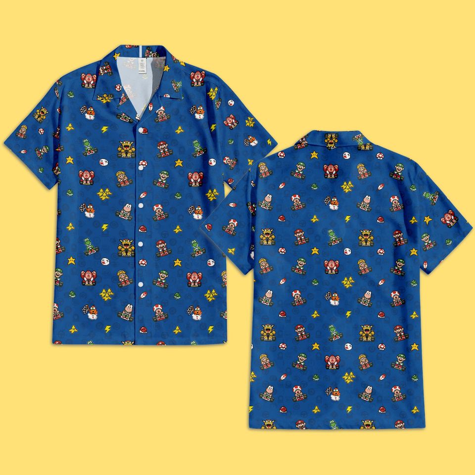 Mario Kart Pixel Art Shirt, Super Mario Kart Hawaiian Shirt