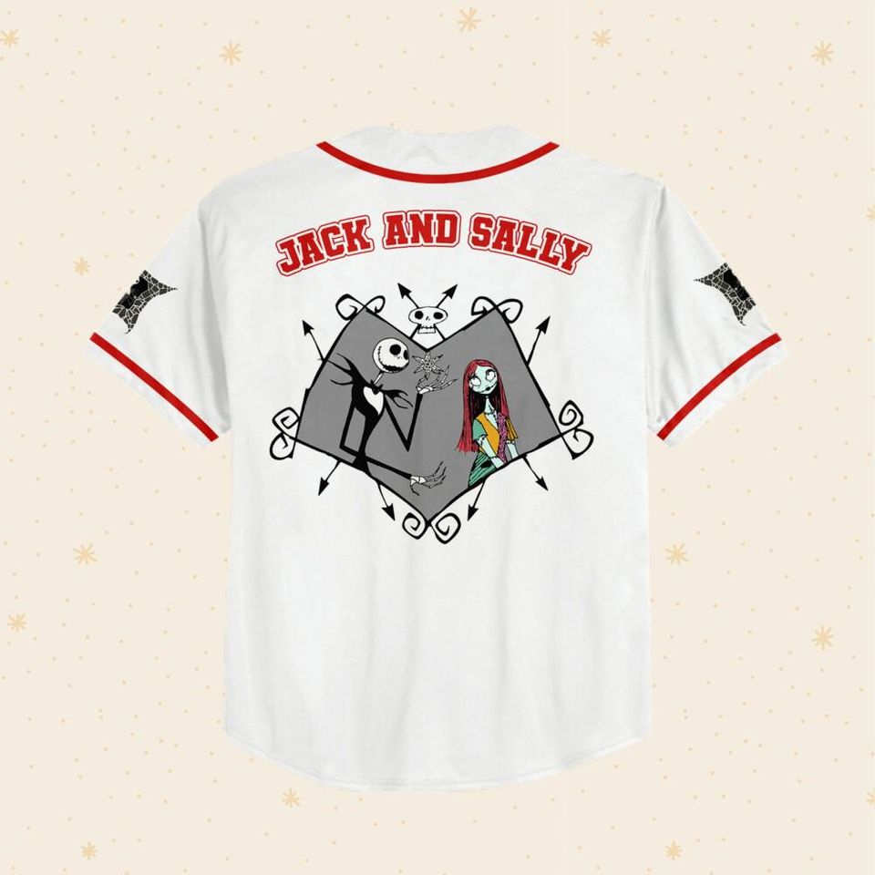 Personalized Jack and Sally Baseball Jersey for Valentine Day, Custom White Casey Jersey for Couples, Unique Gift, Family Vacation Team