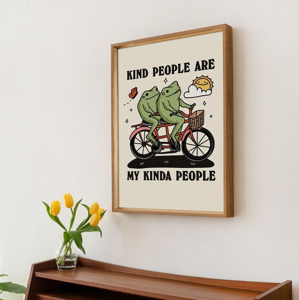 Frog Illustration Wall Print, Cheery Quote, Cute Toad Classroom Posters, Cottagecore Kindness Decor, Animal Poster Prints, UNFRAMED
