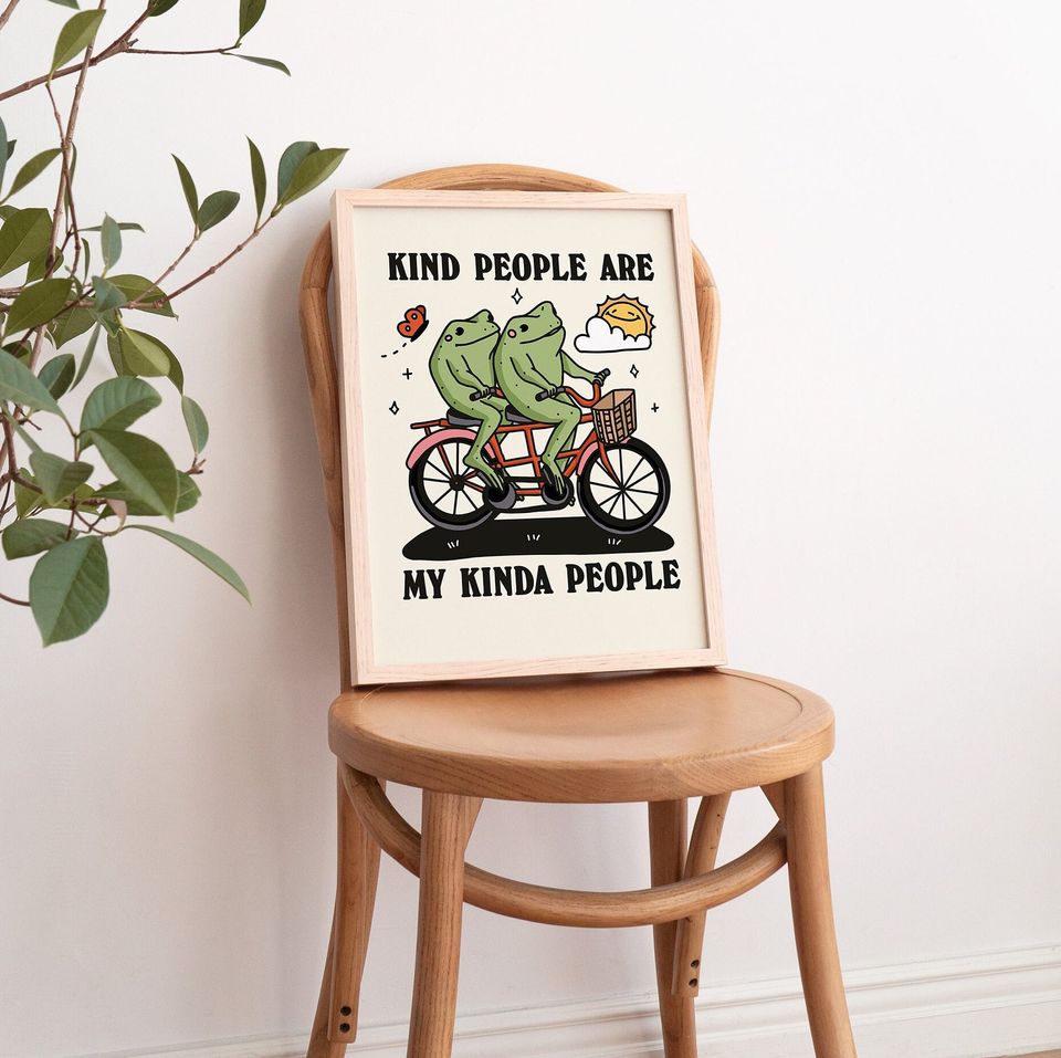 Frog Illustration Wall Print, Cheery Quote, Cute Toad Classroom Posters, Cottagecore Kindness Decor, Animal Poster Prints, UNFRAMED