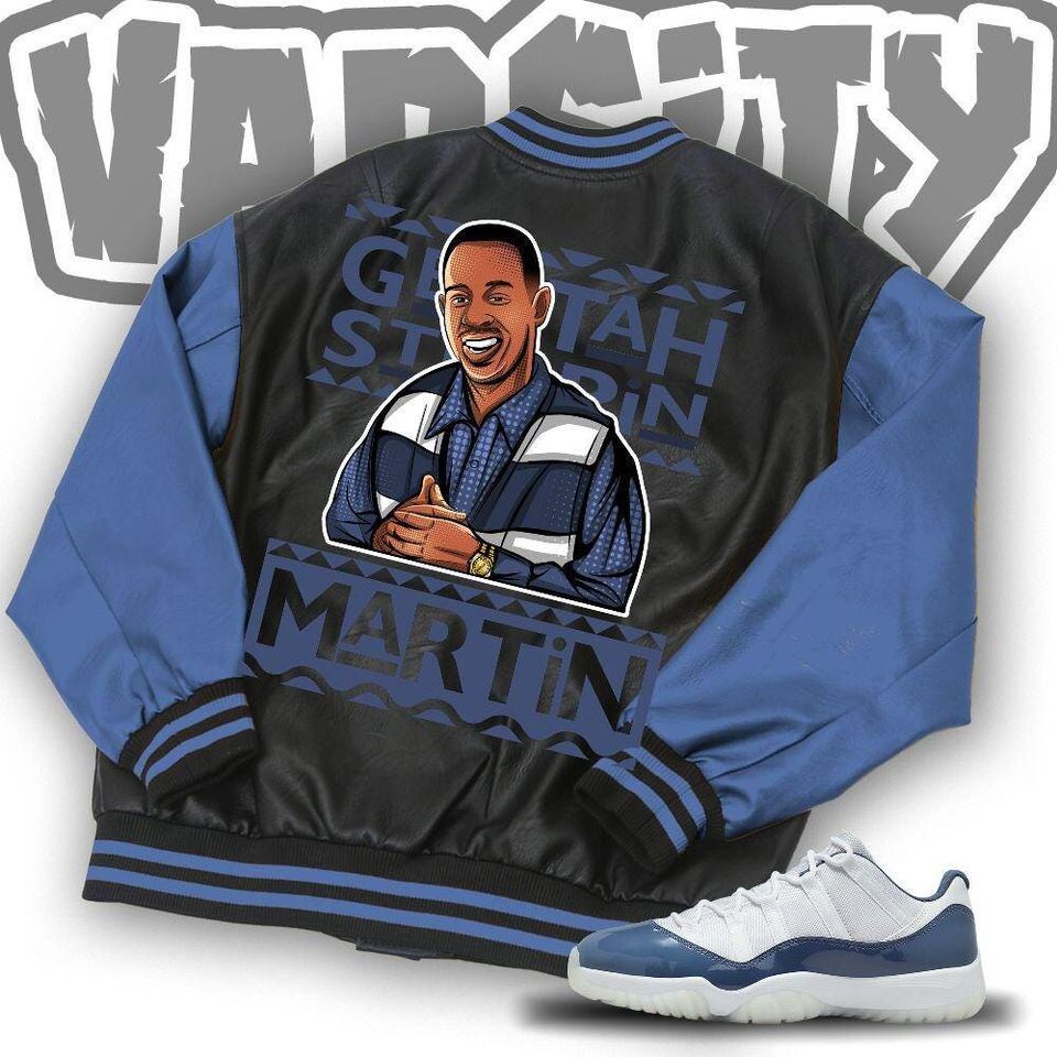 Custom  Blue Unisex Varsity Jacket, Martin Cartoon