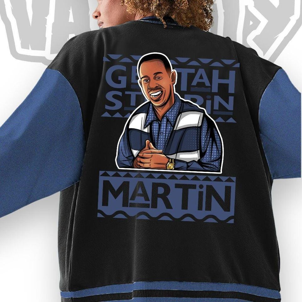Custom  Blue Unisex Varsity Jacket, Martin Cartoon