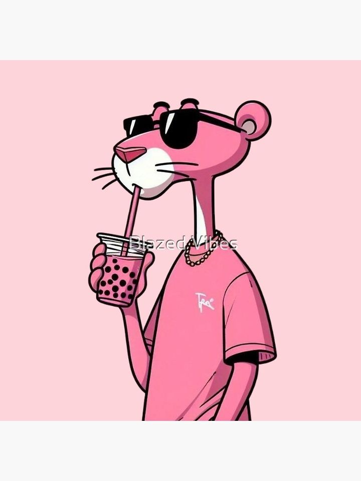 Cute Pink Panther Drink  Throw  Pillow