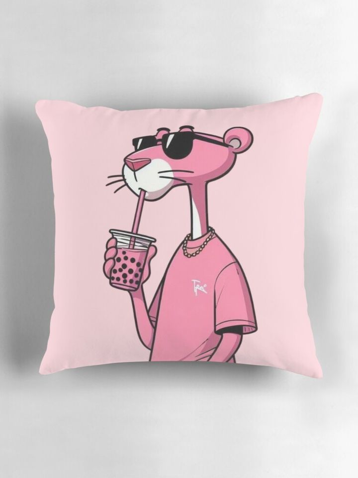 Cute Pink Panther Drink  Throw  Pillow