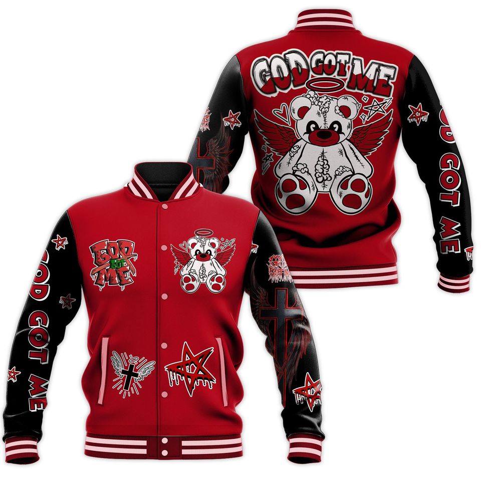 God Got Me Angle Bear Hiphop Baseball Varsity Jacket