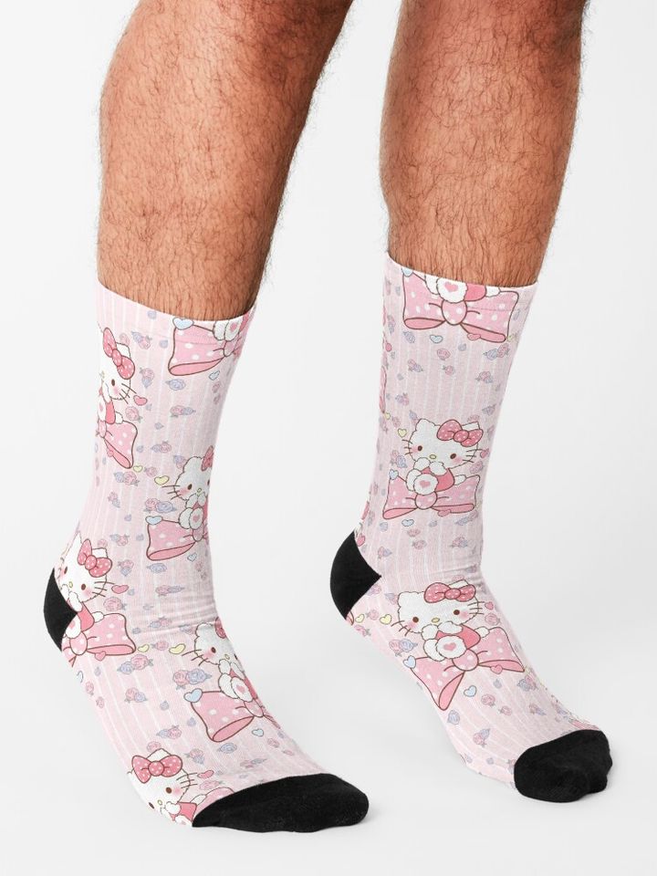 fluffy hello kitty with roses Socks