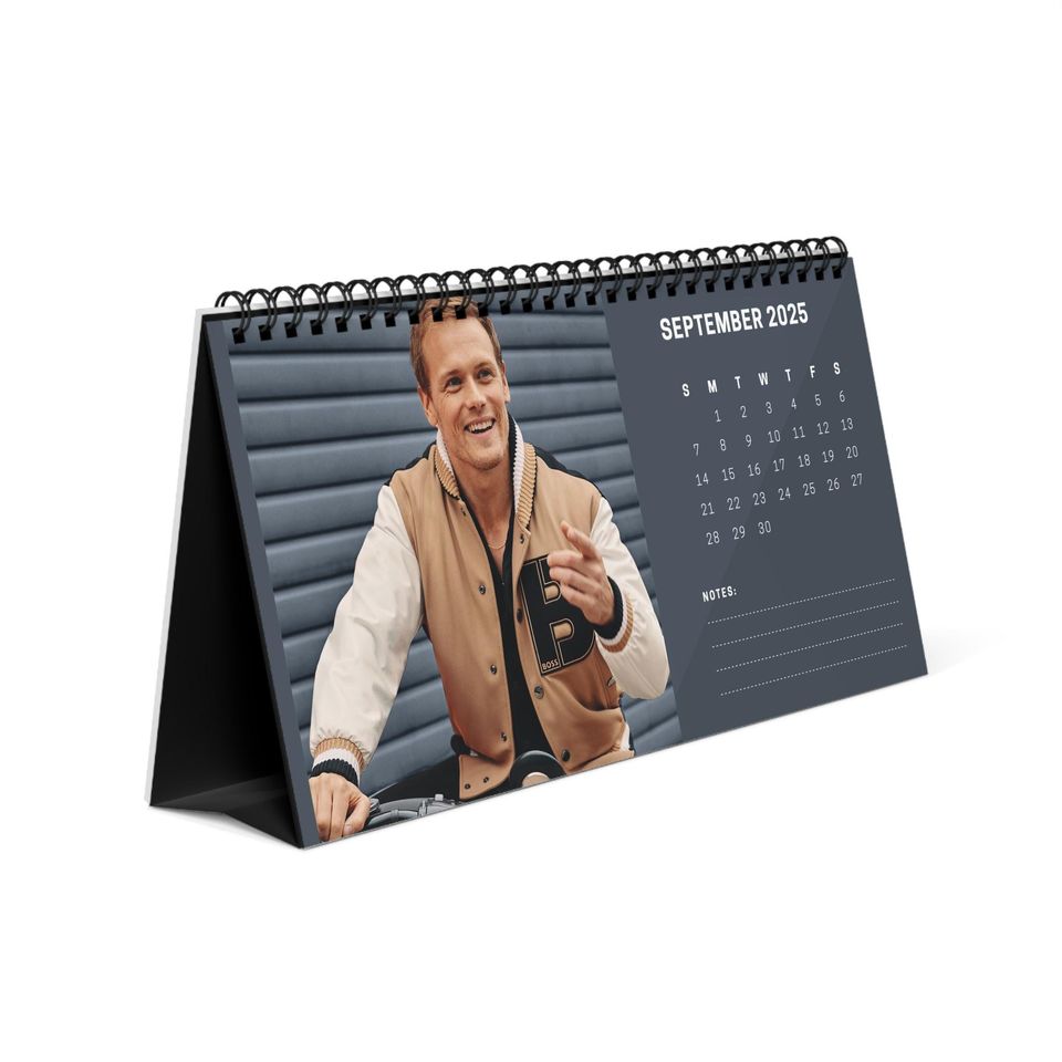 Sam Heughan 2025 Desk Calendar | Outlander Monthly Planner | Jamie Fraser Gift | Scottish Actor Memorabilia | Office Decor