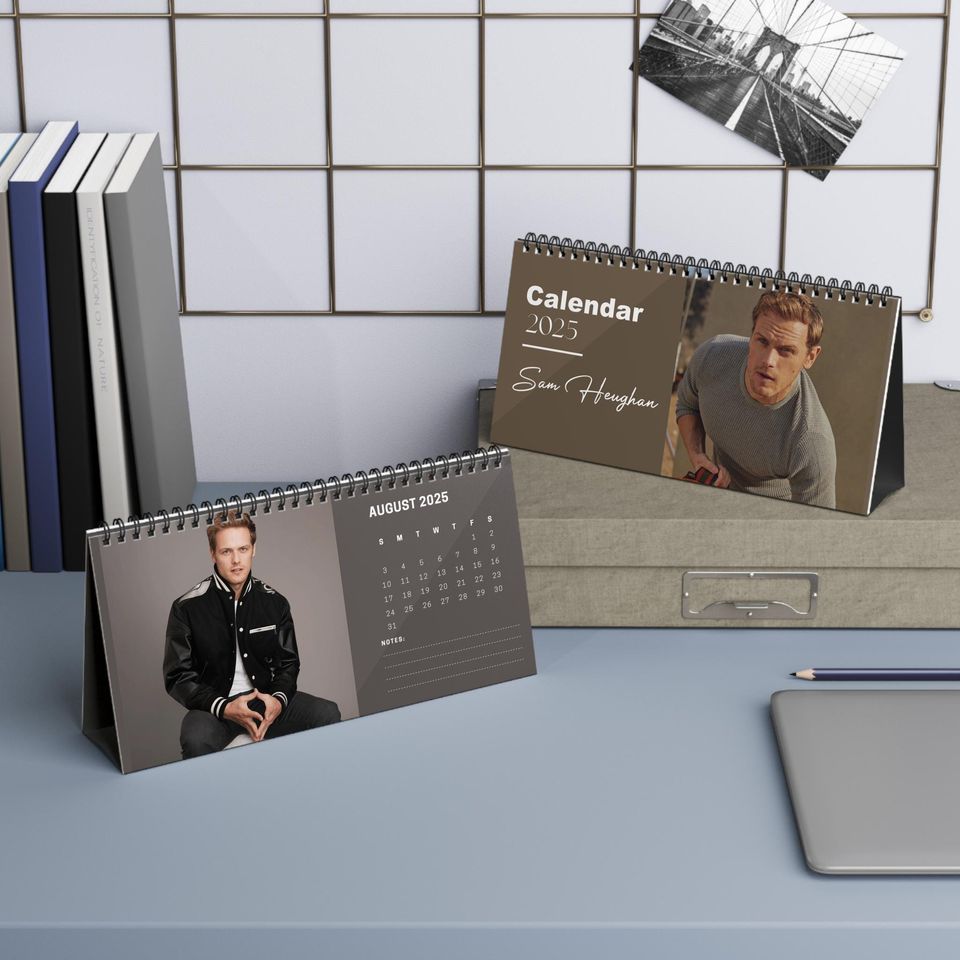 Sam Heughan 2025 Desk Calendar | Outlander Monthly Planner | Jamie Fraser Gift | Scottish Actor Memorabilia | Office Decor