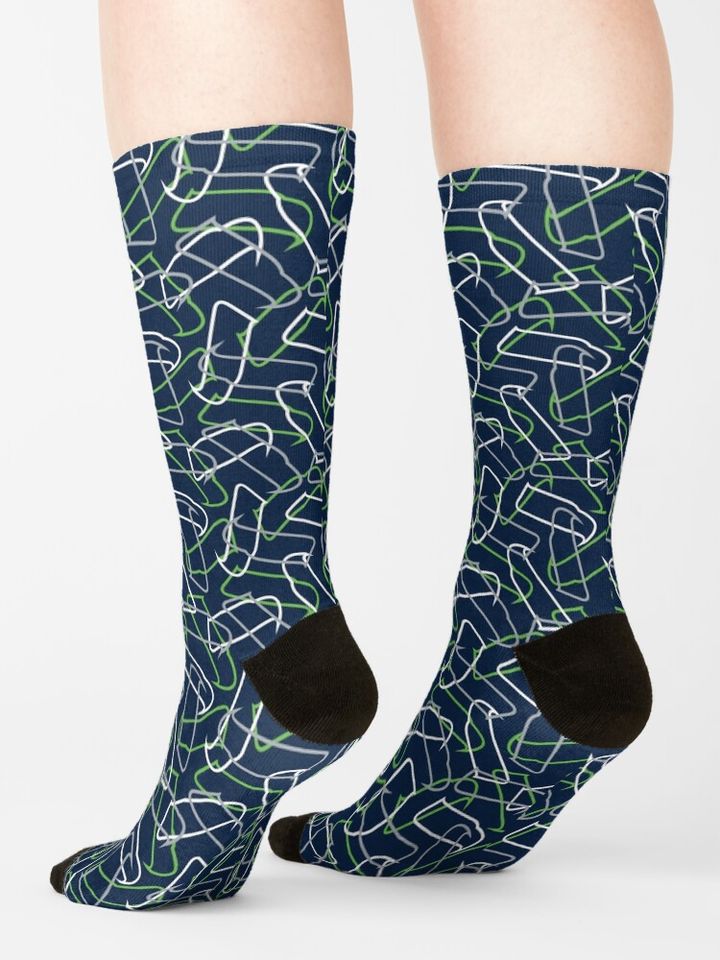 Seattle Seahawks Pattern, Navy Background Socks