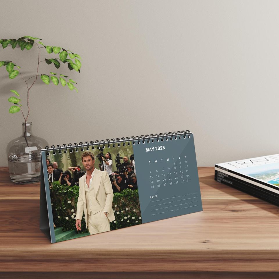 Chris Hemsworth 2025 Desk Calendar | Thor & Marvel Actor | Celebrity Gift | Office Decor