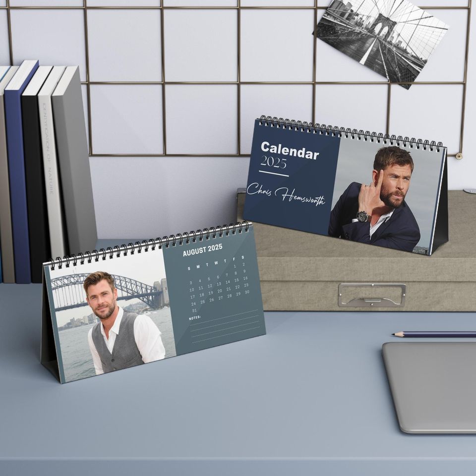 Chris Hemsworth 2025 Desk Calendar | Thor & Marvel Actor | Celebrity Gift | Office Decor