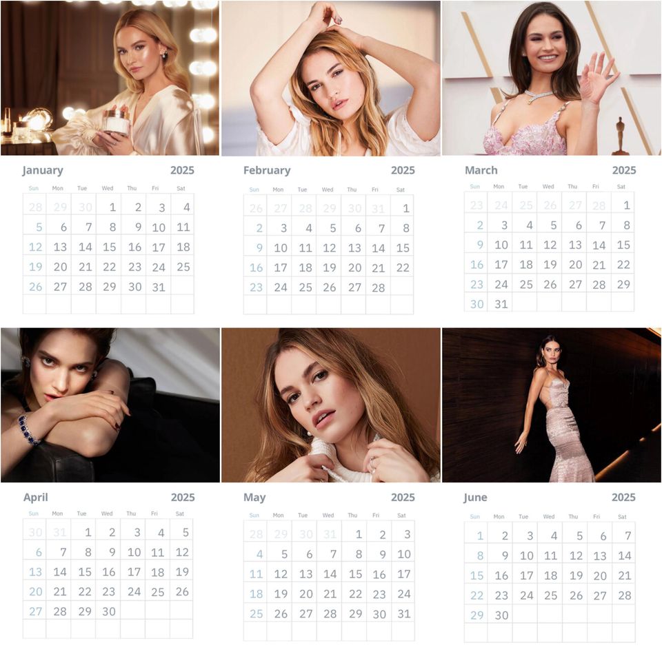 Lily James Wall Calendar 2025 Vol 2 Large, Fan gift , Baby Driver, Darkest Hour, Yesterday