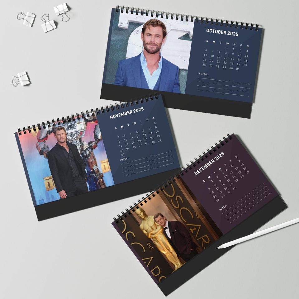 Chris Hemsworth 2025 Desk Calendar | Thor & Marvel Actor | Celebrity Gift | Office Decor