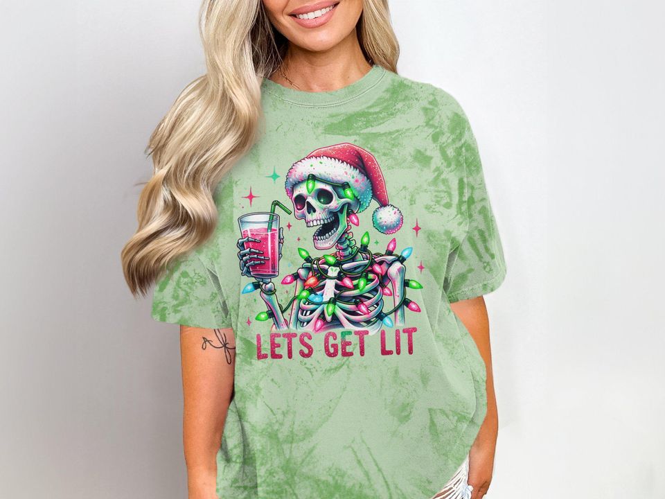 Lets Get Lit Skeleton Christmas Lights Blast T-Shirt