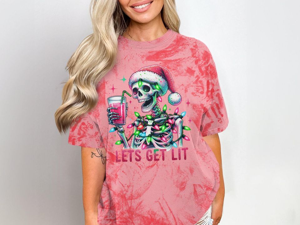 Lets Get Lit Skeleton Christmas Lights Blast T-Shirt