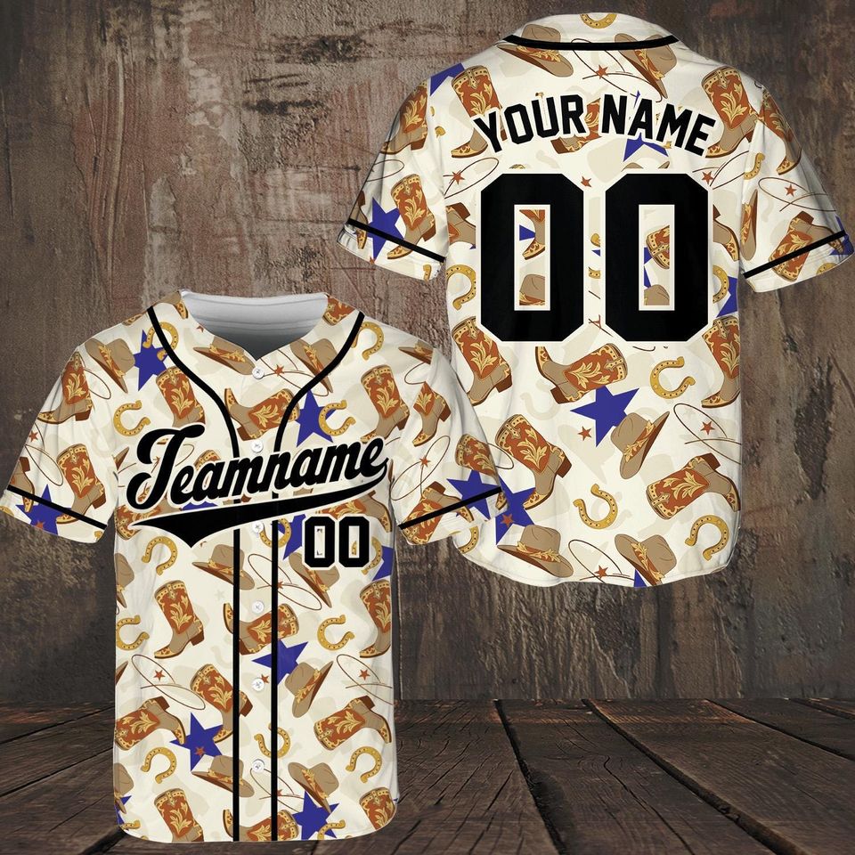 Custom Wild West Cowboy Boots Baseball Jersey, Personalized Name And Number Baseball Jersey