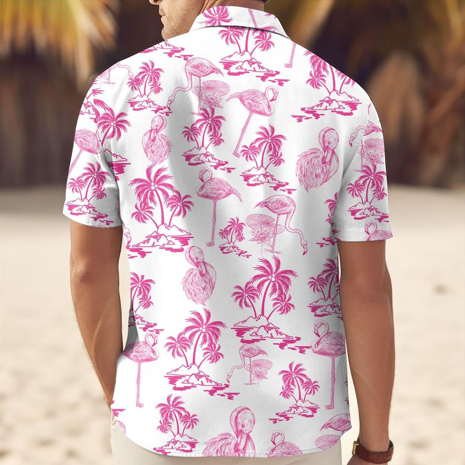 Flamingo Button Up Hawaiian Shirt and Shorts Set