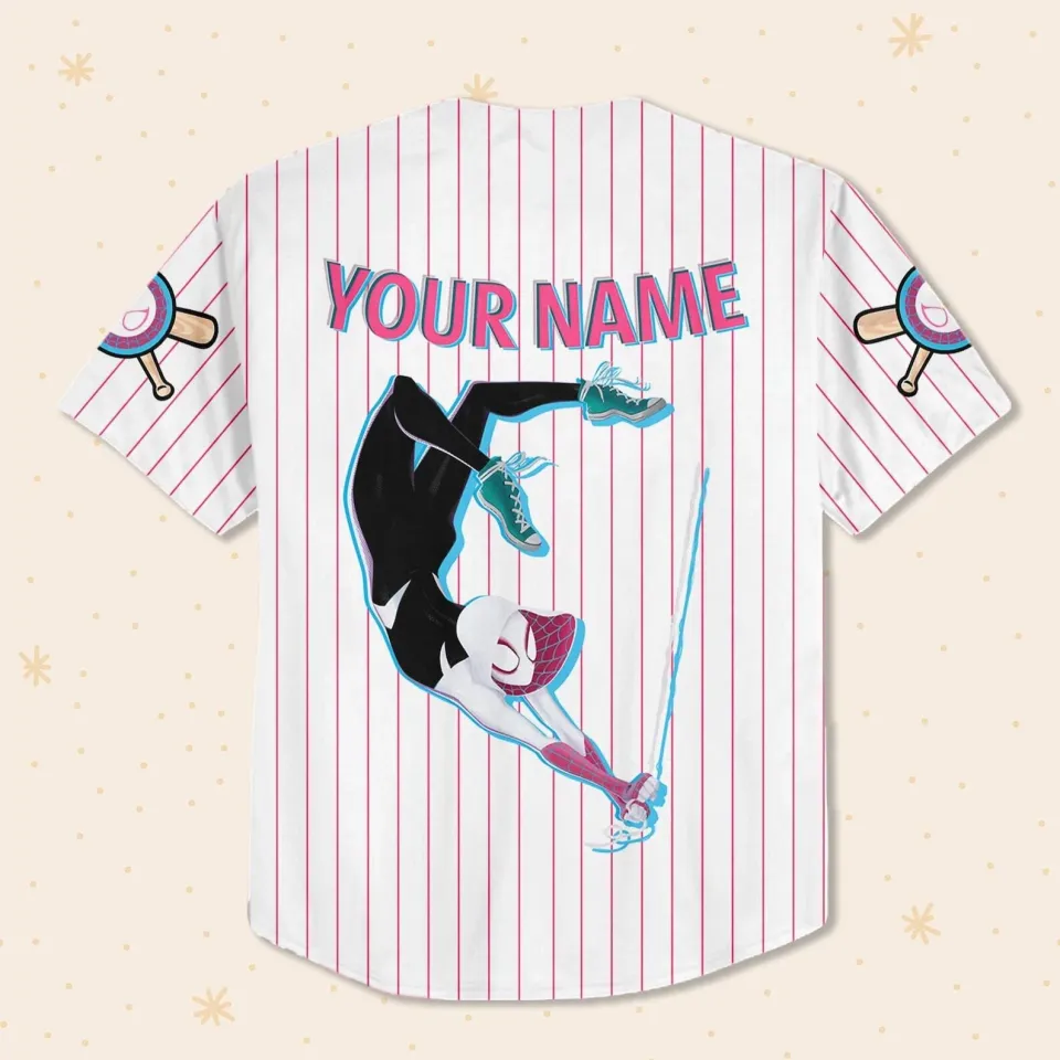 Custom Gwen Pink Baseball Jersey, Personalized Text Custom Spiderman Baseball Jersey