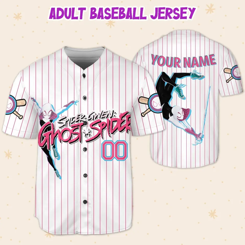 Custom Gwen Pink Baseball Jersey, Personalized Text Custom Spiderman Baseball Jersey