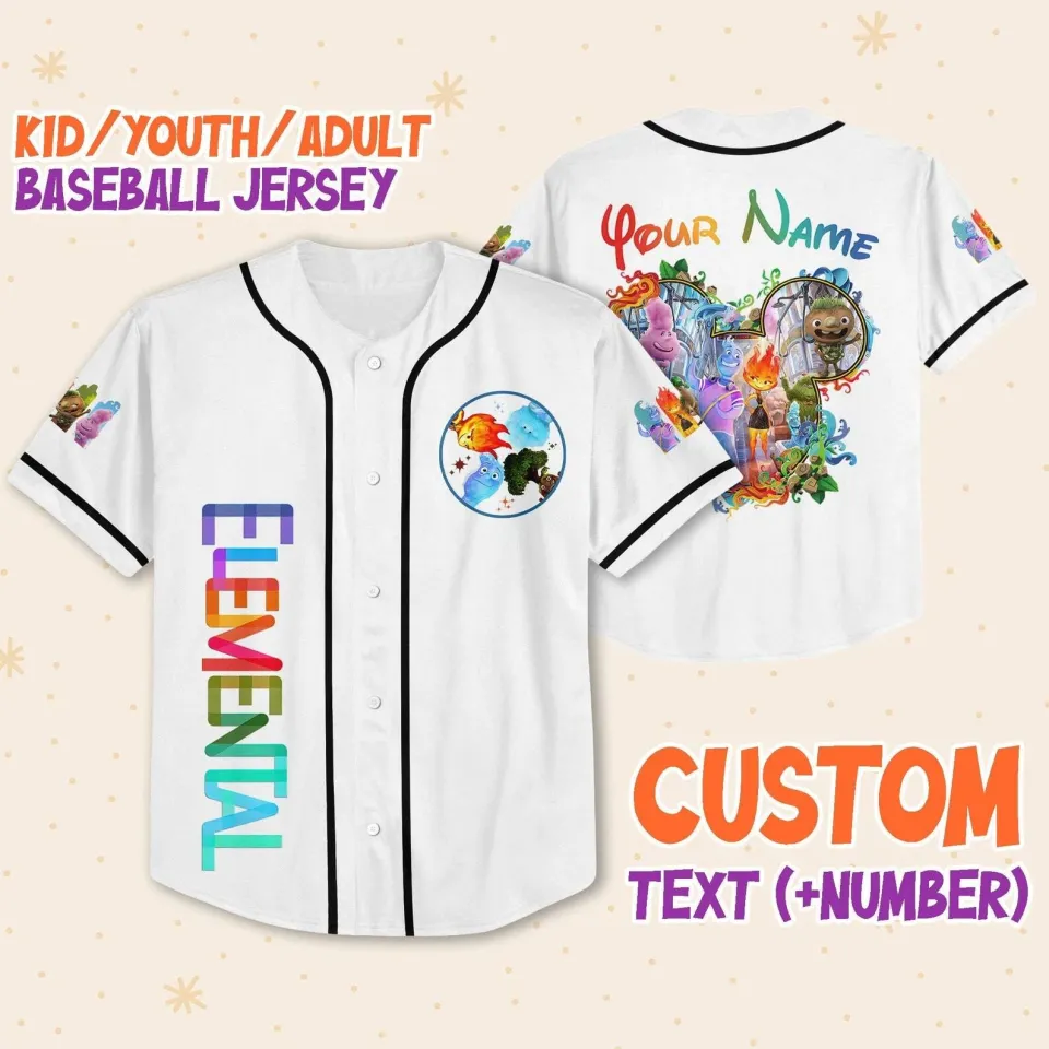 Personalize Disney Pixar Elenmental Mickey Head Baseball Jersey, Custom Disney Baseball Jersey