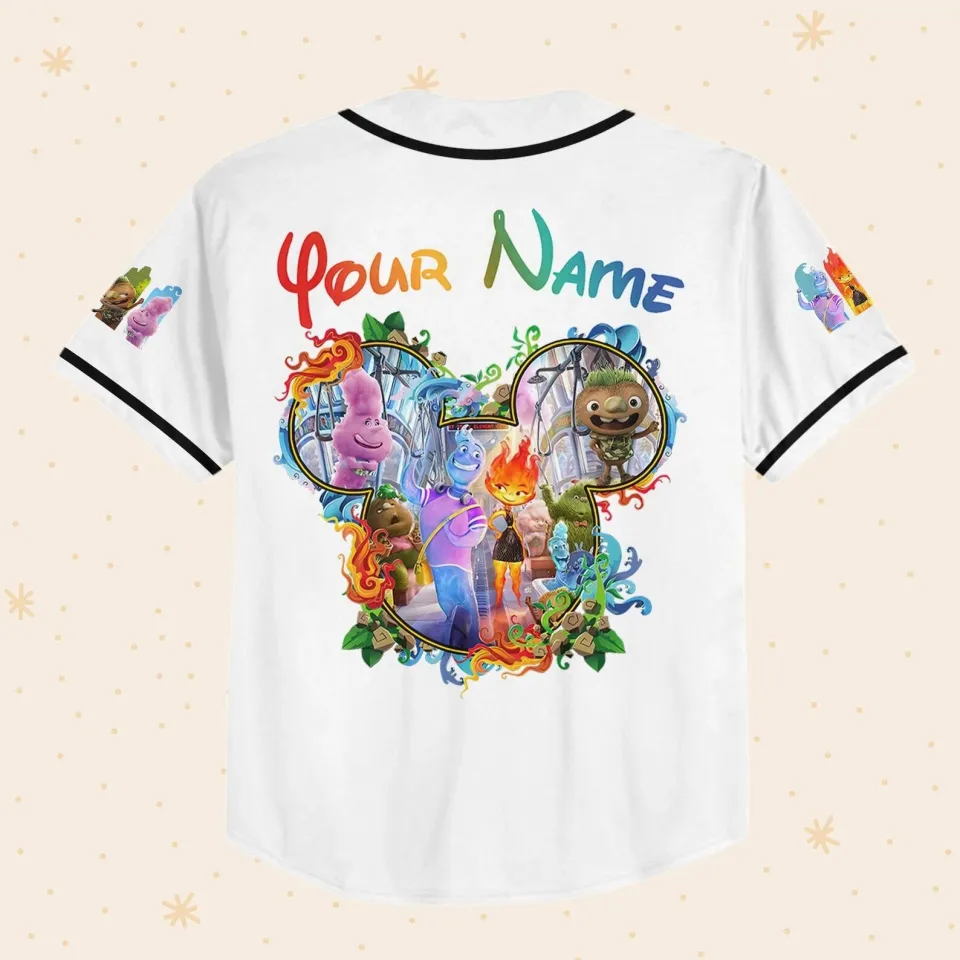 Personalize Disney Pixar Elenmental Mickey Head Baseball Jersey, Custom Disney Baseball Jersey