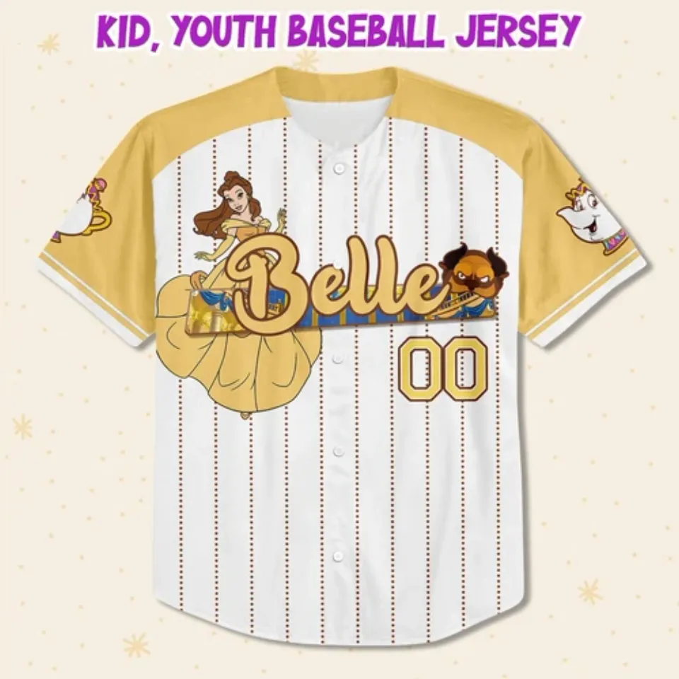 Custom Disney Princess Belle Beauty and the Beast, Custom Disney Baseball Jersey