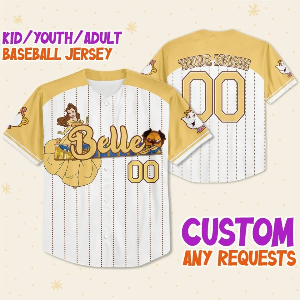 Custom Disney Princess Belle Beauty and the Beast, Custom Disney Baseball Jersey