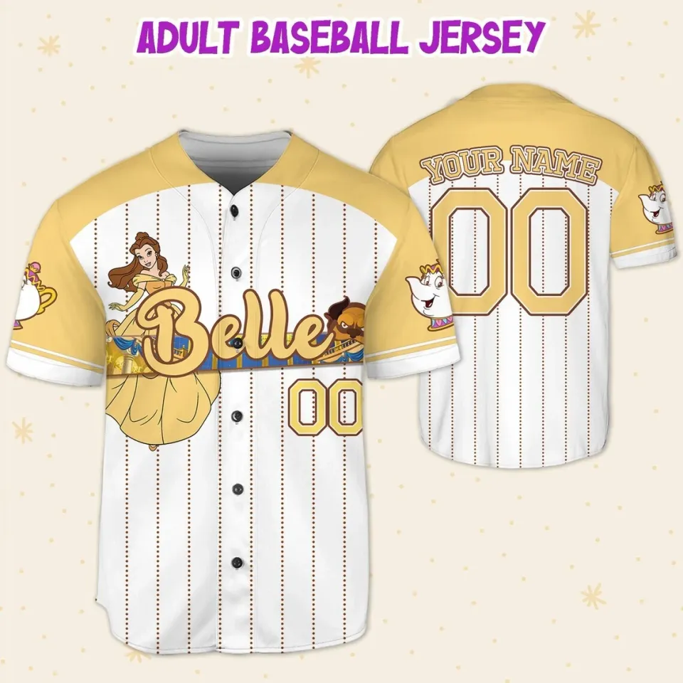 Custom Disney Princess Belle Beauty and the Beast, Custom Disney Baseball Jersey