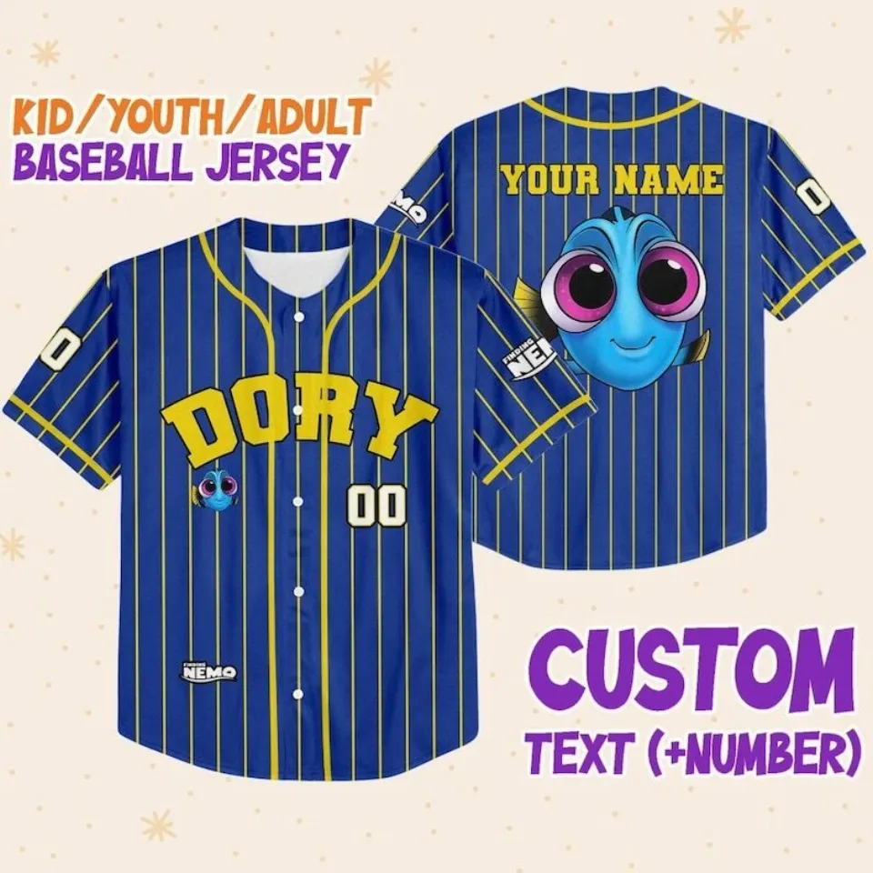 Personalize Finding Nemo Baby Dory Blue Jersey, Custom Disney Baseball Jersey