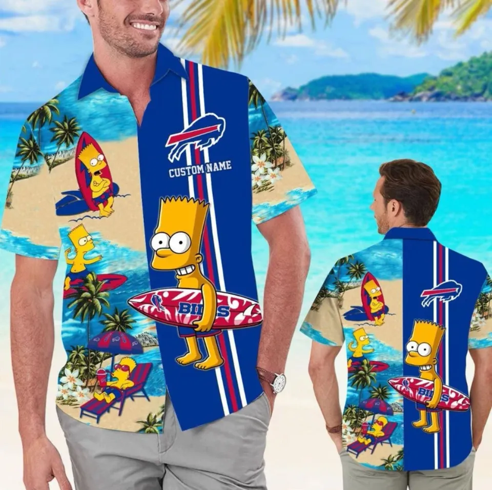 Buffalo Bill Hawaiian Shirt, Bart Simpson, holding a surfboard, football Team