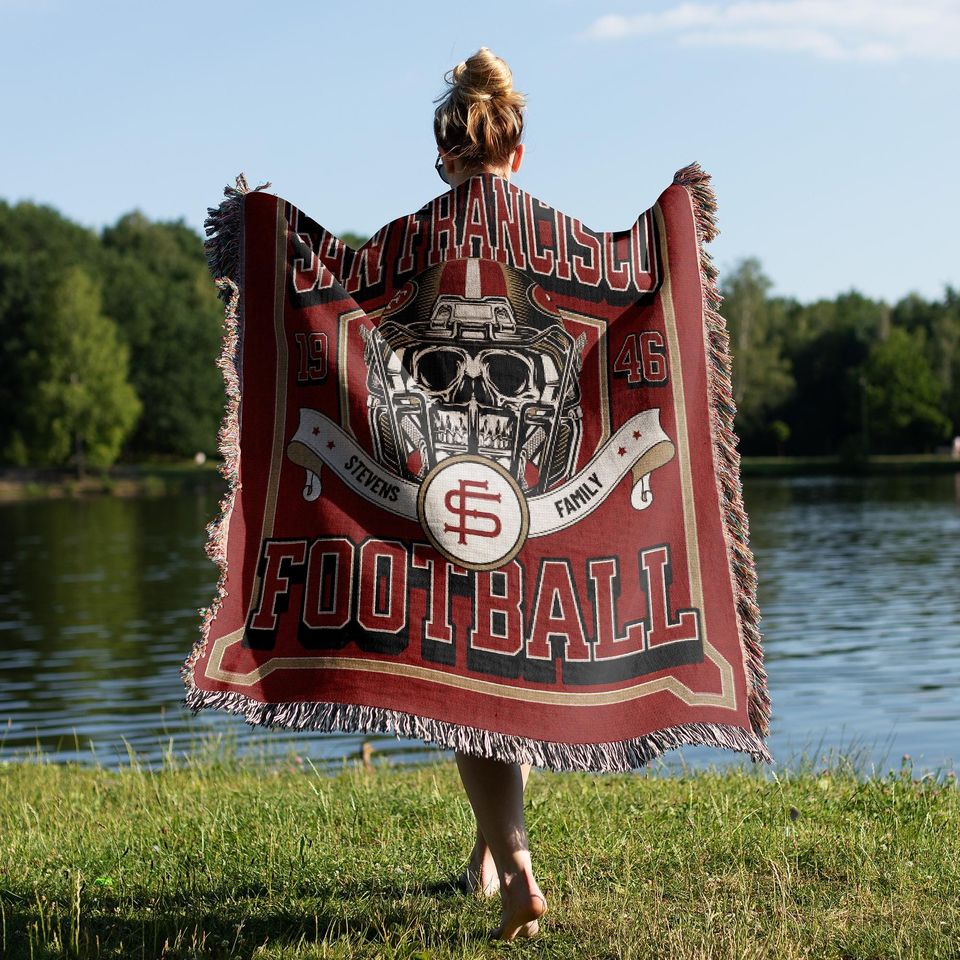 San Francisco Football, Custom 49ers Woven Blanket, Football Gift