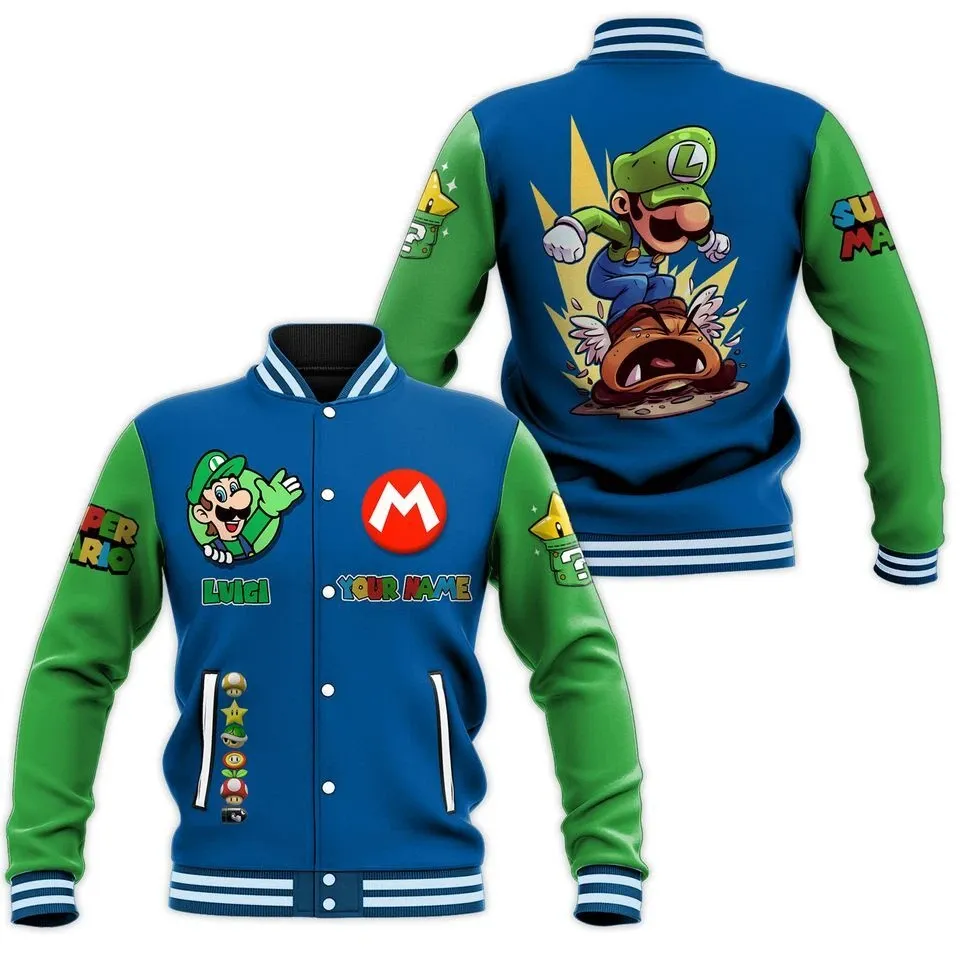 Luigi Baseball Jacket, Cartoon College Jacket